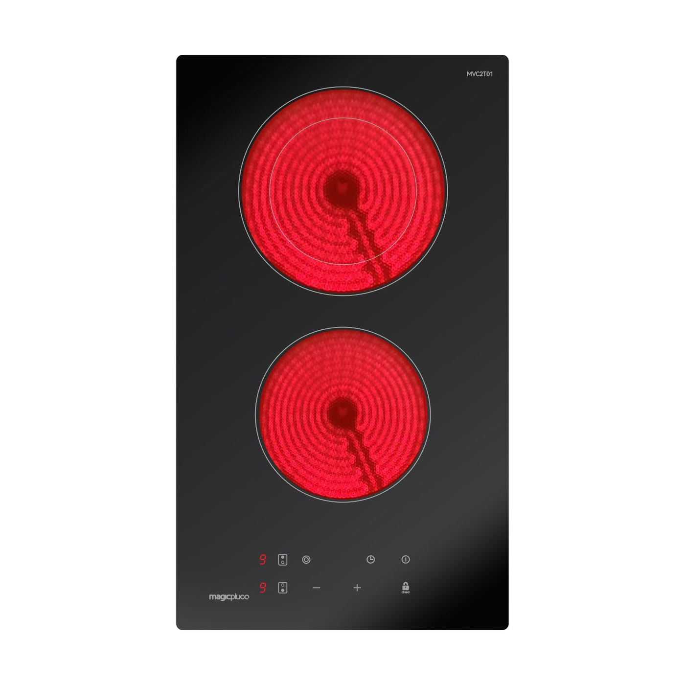 magicplux Glaskeramikkochfeld mit 2 kochfelder 29,5cm, 9 Heizstufen, Berührungssteuerung, Kindersicherung, Timer, Geeignet für alle Kochgeschirre, 3400W