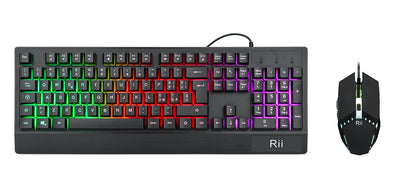 Rii Gaming RK400+ (italienisches Layout) - Set aus Tastatur und Maus, LED-Hintergrundbeleuchtung 7 Farben (Regenbogen), Anti-Ghosting, Empfindlichkeit einstellbar bis zu 3.200 dpi