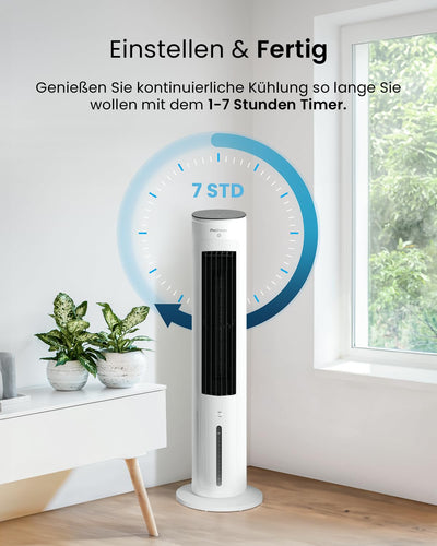 Pro Breeze OmniAir 7L Mobiler Luftkühler - Turmventilator mit Fernbedienung, 4 Gebläsestufen, 4 Modi, Auto 60° Oszillation, 10-Stunden-Timer - Klimagerät mobil ohne Abluftschlauch für Zuhause & Büro