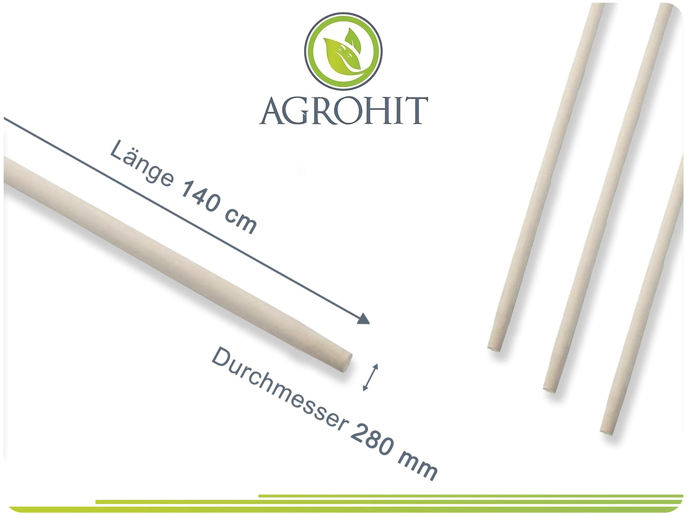 AGROHIT Werkzeugstiel, 3X Holzstiel, Gerätestiel aus Holz, Besenstiel-Set, Stiel für Besen oder Gartengeräte, Bequemer & Stabiler Besenstiel für Garten oder Zuhause, 3 Stück, Ø 2,8 cm, Länge 140 cm