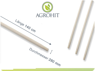 AGROHIT Werkzeugstiel, 3X Holzstiel, Gerätestiel aus Holz, Besenstiel-Set, Stiel für Besen oder Gartengeräte, Bequemer & Stabiler Besenstiel für Garten oder Zuhause, 3 Stück, Ø 2,8 cm, Länge 140 cm