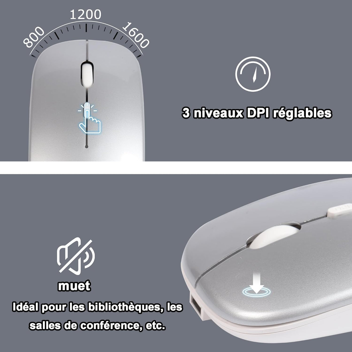 KautFair Kabellose Maus-Tastatur, 2,4 G, Bluetooth, QWERTY-Layout, wiederaufladbar, dünn, leise, kompakt, volle Größe, Tastatur und Maus mit Nummernblock & 3DPI, verstellbar, für Mac, PCs, Laptop