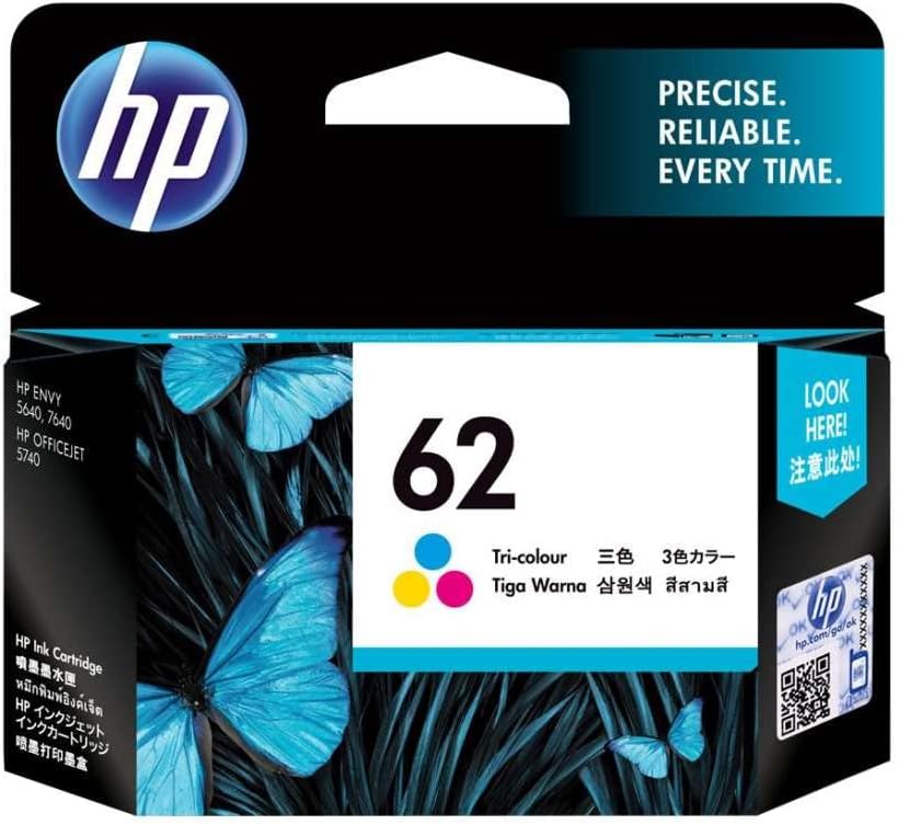 HP 62 (C2P06AE) Original Druckerpatrone Farbe für HP ENVY 55xx, 56xx, 7640, HP OfficeJet 200, 250, 57xx, Cyan/Magenta/Gelb