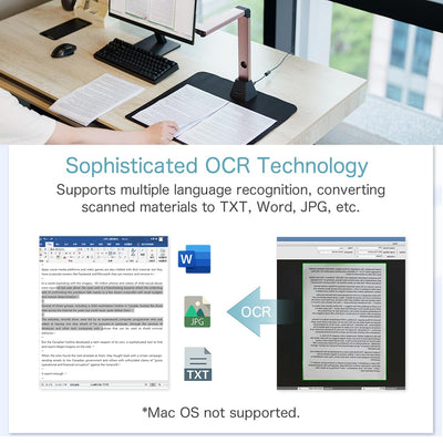 Kalopsia 13MP Professioneller Buchscanner: A3 Erfassungsgröße OCR Scanner Visualizer, 3-Level-LED HD Tragbarer Buchscanner, Mehrsprachiger USB-Dokumentenkamera für Unterrichtsbesprechungen