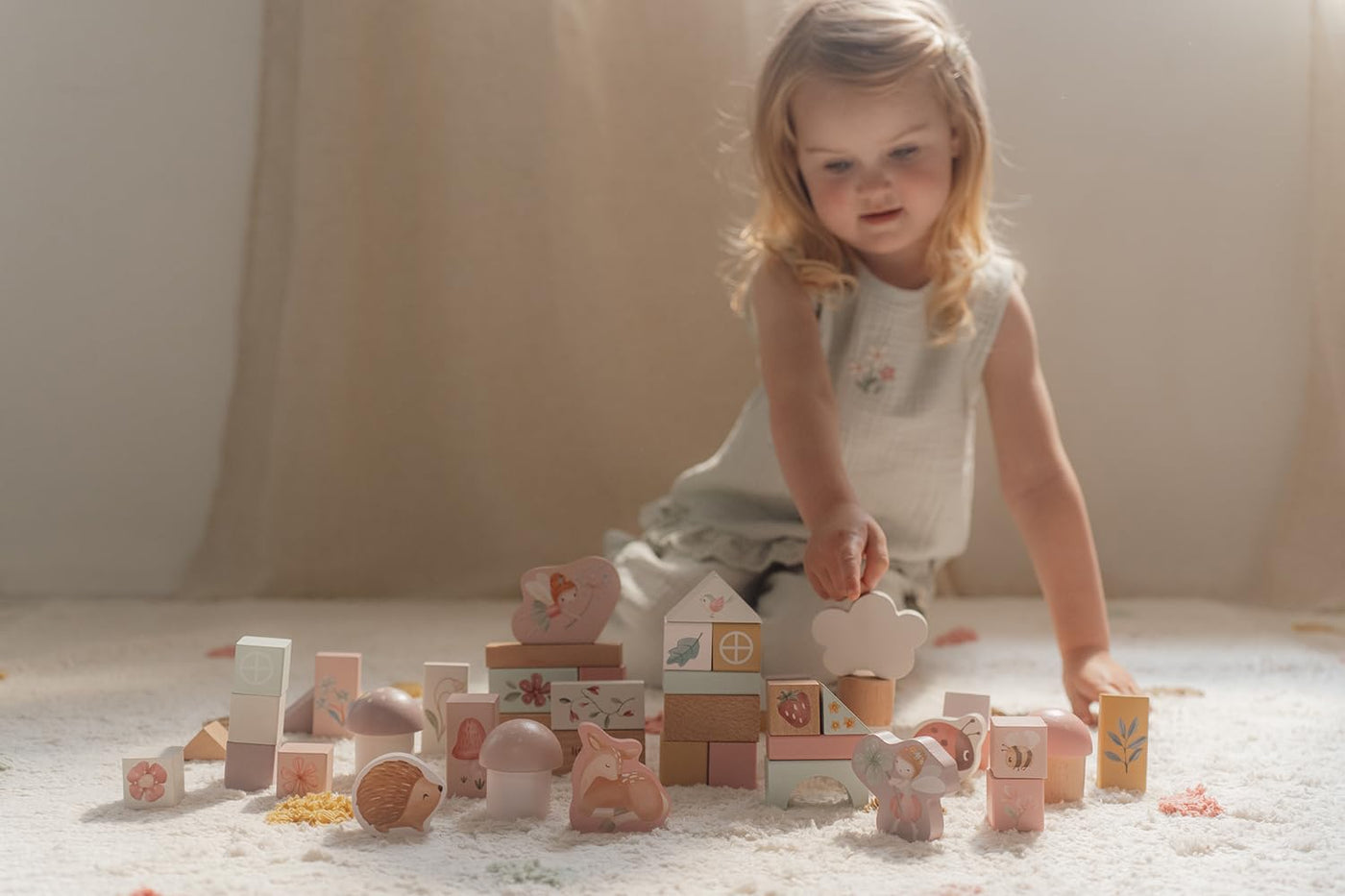 Little Dutch 7345 FSC Holz Bauklötze 50 Stück in Box - Fairy Garden rosa