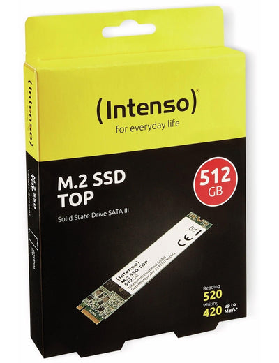 Intenso Interne M.2 SSD SATA III Top, 512GB, 550MB/Sekunde, Festkörper-Laufwerk