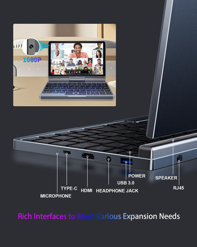 8-Zoll 2-in-1 Mini-Laptop mit QWERTZ-Tastatur, drehbarem HD-Touchscreen & Stiftunterstützung, Windows 11 Pro, N150, 12GB RAM, 1TB SSD, Wi-Fi 6, BT 5.2, HDMI, Typ-C, 2MP Kamera