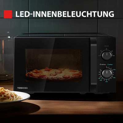 Toshiba MW2-MM20PF(BK) Freistehend Mikrowelle/Solo-Mikrowelle / 20L / 800W / 5 Leistungsstufen mit praktischer Auftaufunktion/LED-Beleuchtung im Innenraum/Schwarz