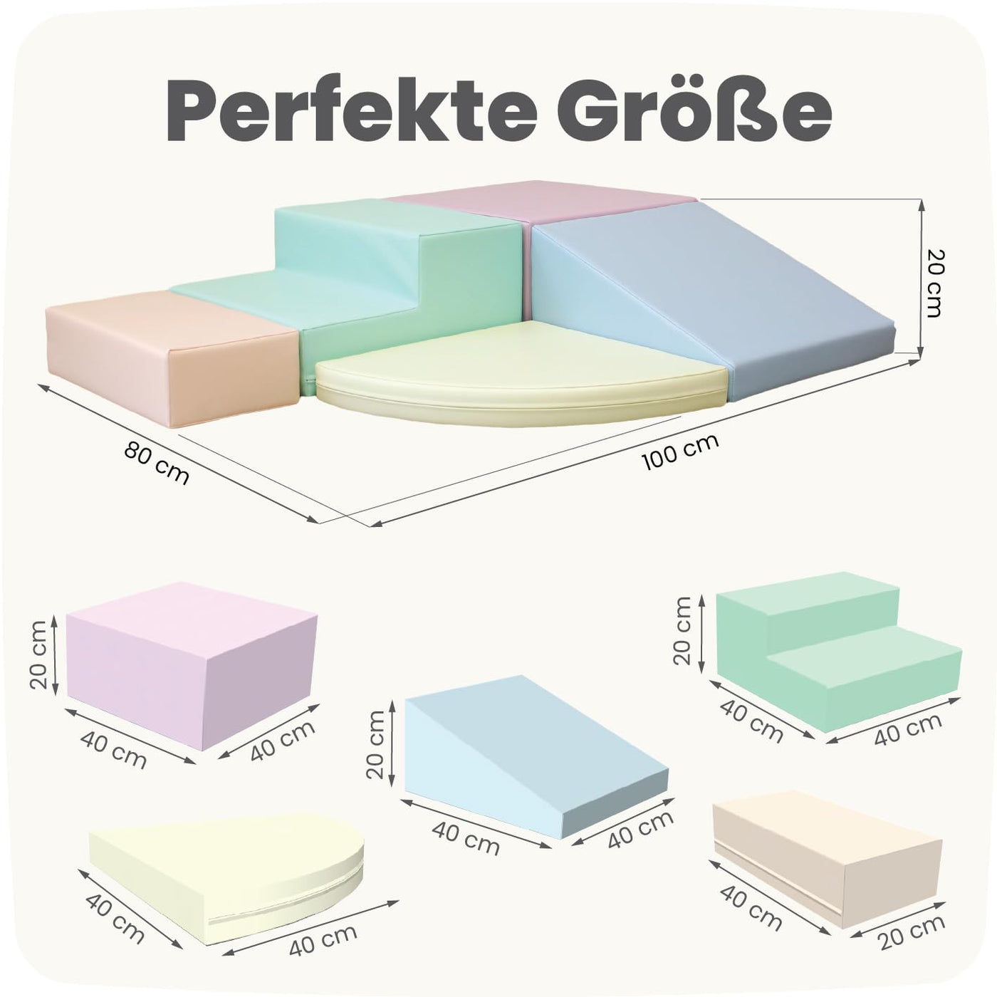 IGLU SOFT PLAY Corner Climber 5 STK Schaumstoff Bausteine Kinder und Baby zum Klettern Schaumstoffbausteine Kletterblöcke (Pastel)