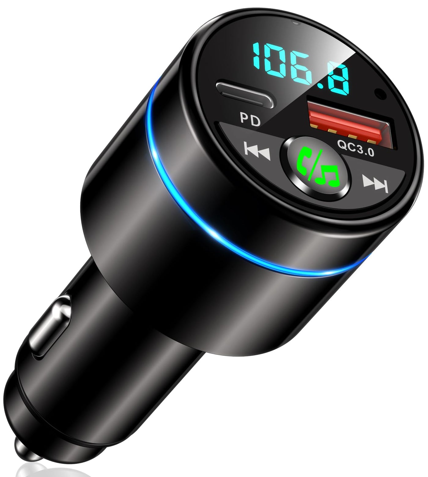 Mohard Bluetooth Adapter Auto, Ganzmetall FM Transmitter Auto Bluetooth mit PD 30W & QC3.0 18W Schnellladung, Freisprechanlage Bluetooth5.3, Rauschunterdrückung Mikrofon, 7 Farbige Licht