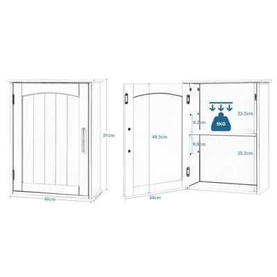 EUGAD Hängeschrank Bad, hängender Badezimmerschrank Badschrank Arzneischrank Medizinschrank, Wandschrank mit Tür, verstellbare Ablage, Weiß, 40x51x17 cm