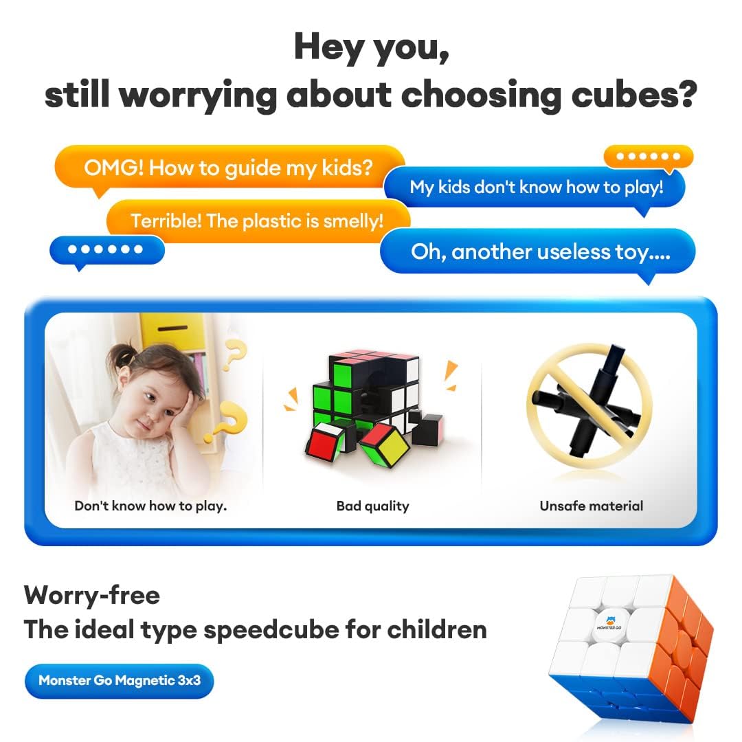Monster Go Original Zauberwürfel Magnetisch 3x3, MG 356-EDU Speed Cube Klassisch mit 48 Magnete/Schraubenachse/Sichere Materialien/AI-Tutorial, Magic Cube Stickerless für Kinder Anfänger