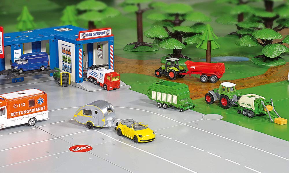 SIKU 6286, Geschenkset 7 - Landwirtschaft, Metall/Kunststoff, Multicolor, Spielkombination, Untereinander kompatibel, Bewegliche Teile, 2 Traktoren, 3 Anhänger