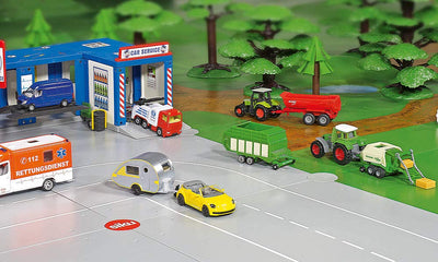 SIKU 6286, Geschenkset 7 - Landwirtschaft, Metall/Kunststoff, Multicolor, Spielkombination, Untereinander kompatibel, Bewegliche Teile, 2 Traktoren, 3 Anhänger