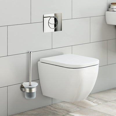 MaxDoux Klobürste- Toilettenbürste Ohne Bohren Wandmontage WC Bürste mit Halter Edelstahl und Glas Klobürstenhalter WC Garnitur für Bad und WC