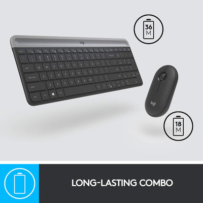 Logitech MK470 Slim Combo Kabelloses Tastatur-Maus-Set, 2.4 GHz Verbindung via Nano-USB-Empfänger, 10m Reichweite, 18-Monate Batterielaufzeit, PC/Laptop, Skand. QWERTY-Layout - Graphit