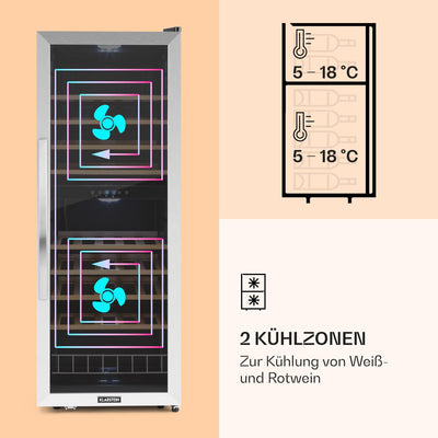 Klarstein Weinkühlschrank, Getränkekühlschrank Schmal, Kühlschrank mit Glastür, Getränkekühlschränke Freistehend, Weinkühlschrank Klein, Weinkühlschränke 2 Zonen, LED-Beleuchtung, 5-18 °C, 54 Flaschen
