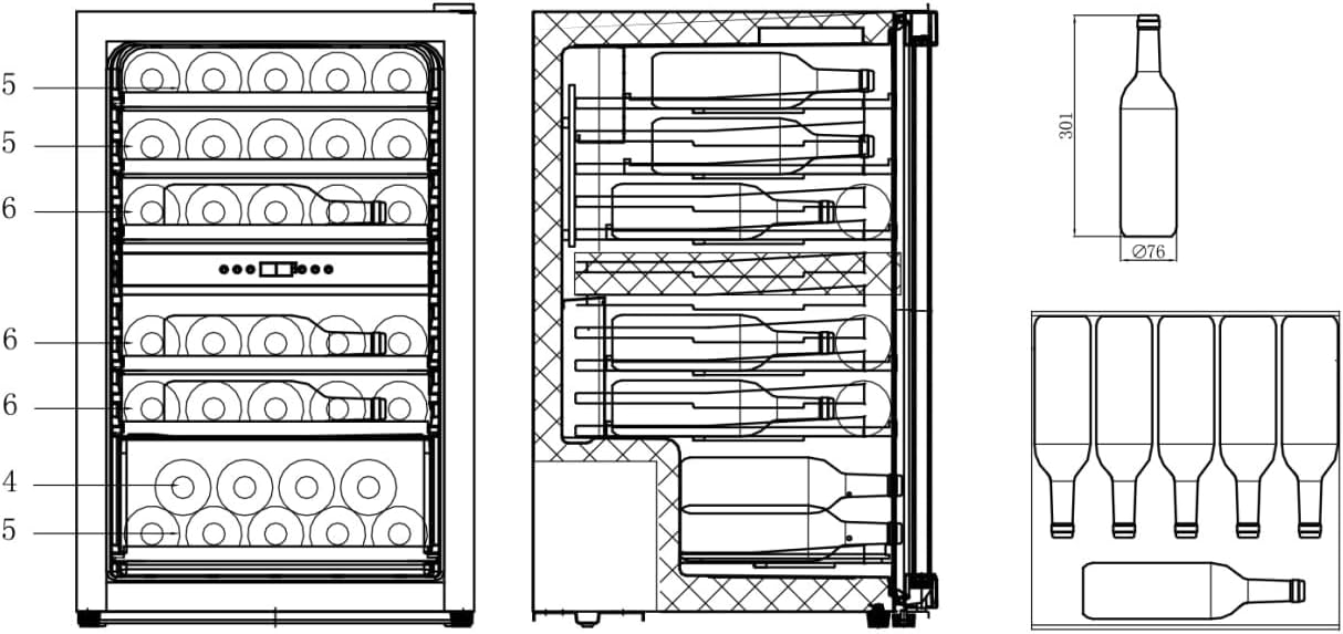 CAVIN Polar Collection 51 - Weinkühlschrank, 37 Flaschen, 2 Temperaturzonen 4-22°C, Holzregalböden, Kompressor, Glastür mit UV-Schutz, schwarzer Weinkühlschrank mit zwei Zonen
