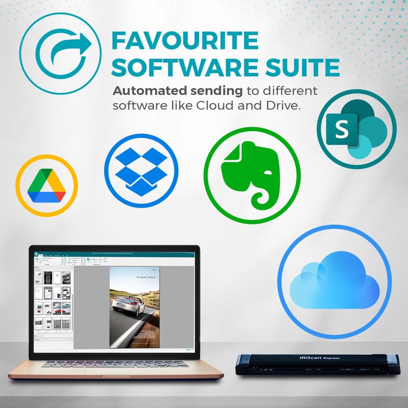 IRIScan Express Mobile Scanner-dokumentenscanner A4 8PPM -v4: PDF-Editor, Simplex, USB-betrieben, PDF-Scanner, Scan zu Word, PDF, XLS, Visitenkarten zu Outlook, Foto Scanner, Quittungsscanner Win