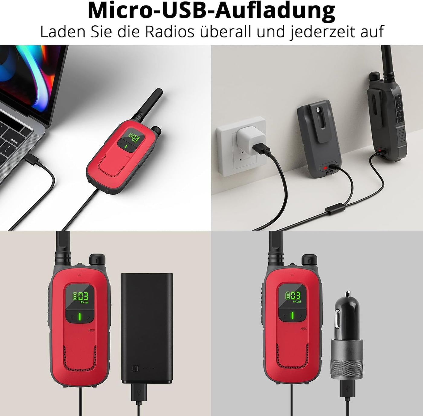 Radioddity PR-T3 Walkie Talkie für Kinder 16 Kanäle PMR446 Funkgerät für 3-12 Jahre Kinder VOX mit Taschenlampe 4KM Reichweite für Abenteuer, Outdoor, Camping, 2 Stücke(Rot & Blau)