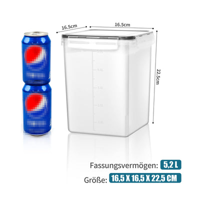 Surejoy 5,2L Groß Vorratsdosen mit Deckel Luftdicht 4er Set mit Kreidemarker und Etiketten, BPA Frei Plastik Aufbewahrungsbox Küche, Zucker Pasta Mehl Müsli Cornflakes Aufbewahrung Vorratsbehälter