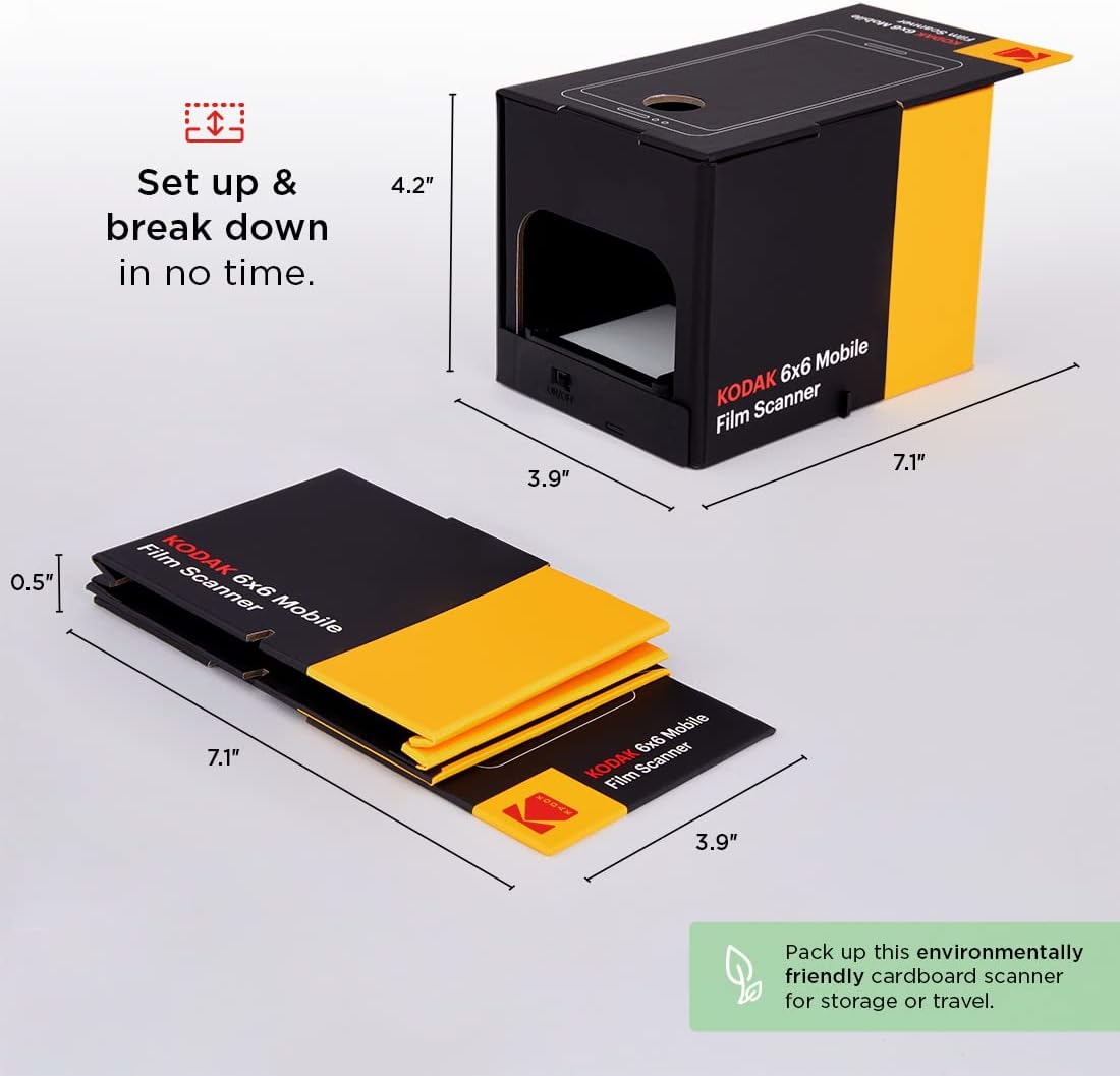 KODAK 6x6 Mobiler Filmscanner, konvertieren und speichern Sie 6x6 Dias und Negative [120 und 220 Filmformate] auf Ihrem Smartphone