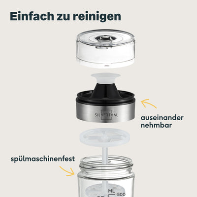 SILBERTHAL Dressingshaker aus Glas mit Rezepten – 500 ml – Spülmaschinenfest - Neuer Deckel & Neue Rezepte