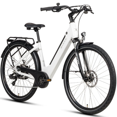SAXXX E Bike Damen 28 Zoll Tiefeinsteiger mit 36V 13Ah Akku, Elektro Fahrrad Erwachsene mit Scheibenbremse, 7 Gang Kettenschaltung Pedelec mit Federgabel, Gepäckträger für Damen/Frauen Herren/Männer