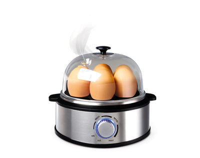 Linsar - Eierkocher Edelstahl für 1 bis 7 Eier - Egg Cooker - 420 W - Härtegradeinstellung - spülmaschinengeeignet, Kabelaufwicklung, Eierstecher