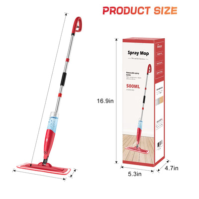 NileHome mop mit Sprühfunktion，Wischmopp staubdichter Mopp mit 2-waschbaren Pads und 480ml nachfüllbarer Flasche, Haushalts- oder Gewerbemopp, Nassmopp für Hartholzverbundfliesen