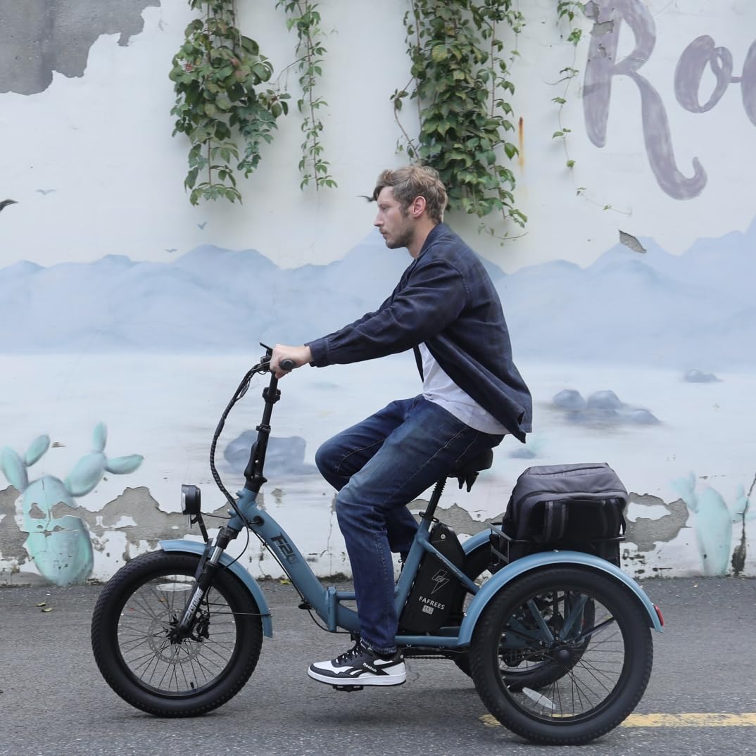 Fafrees E Bike 3 Rad, F20 Mate ebike klapprad Lastenfahrrad 20"*3.0 Zoll, e Bike Dreirad für Erwachsene 48V 21Ah Akku, 65N.m 25km/h, Dreirad für senioren (Kleiner hinterer Korb, Blau)