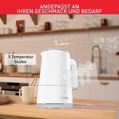 Tefal KO6931 Sense Wasserkocher | 1,5 L Kapazität | Digitalanzeige | 5 Temperaturstufen | 360°-Sockel | Wasserstandsanzeige | herausnehmbarer Kalkfilter | 30 Minuten Warmhaltefunktion| 1800W | weiß