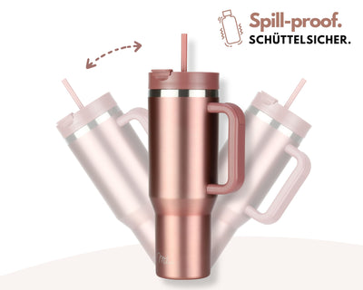 Milu Thermobecher 1,2L mit Strohhalm und Henkel – 48h Eis/24h kalt/12h heiß Edelstahl Tumbler 40oz mit Griff - Isolierbecher to go - Isolierflasche Trinkflasche doppelwandig isoliert (Rose Gold, 1,2L)