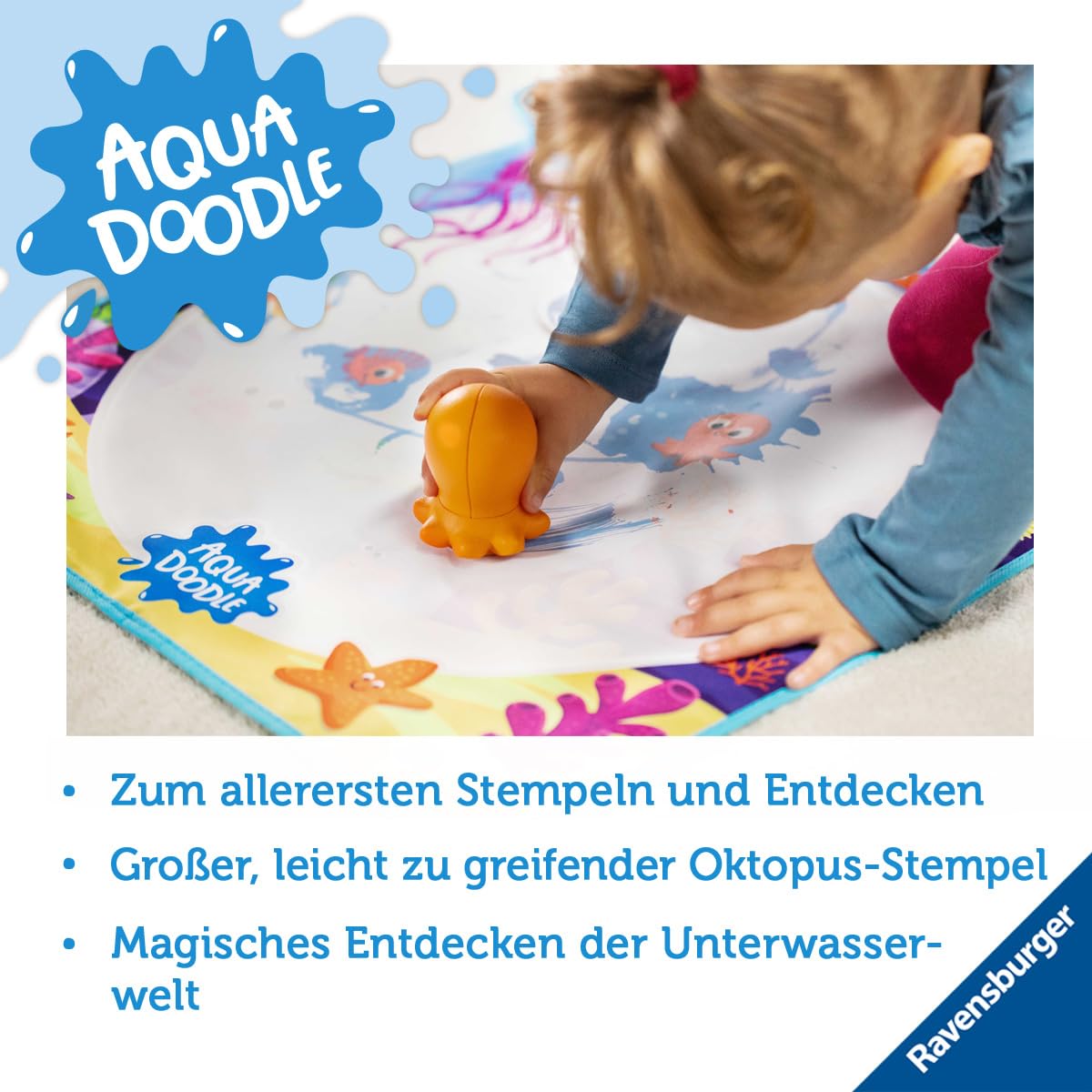 Ravensburger 4568 Aquadoodle Magic Ocean - Fleckenfreies Stempeln und Entdecken mit Wasser - Stempelset mit magischer Stoffmatte für Babys ab 1 Jahr - Spielzeug ab 1 Jahr