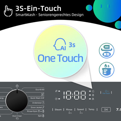 CHiQ Waschmaschine 7kg, InverterMotor, EEK A| 60x46,5x84cm, Große Tür| Eco, Speed Wash, Auto Clean, Kindersicherung|1200 U/Min, Washer Grau, CW07123863AX