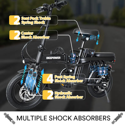 DEEPOWER Klappbares Elektrofahrrad, Elektrofahrrad, 48V 30Ah herausnehmbarer Akku, 90-135 KM PAS Meilenzahl, 250W Motor, Doppelscheibenbremsen, Citybike für Erwachsene (30Ah)