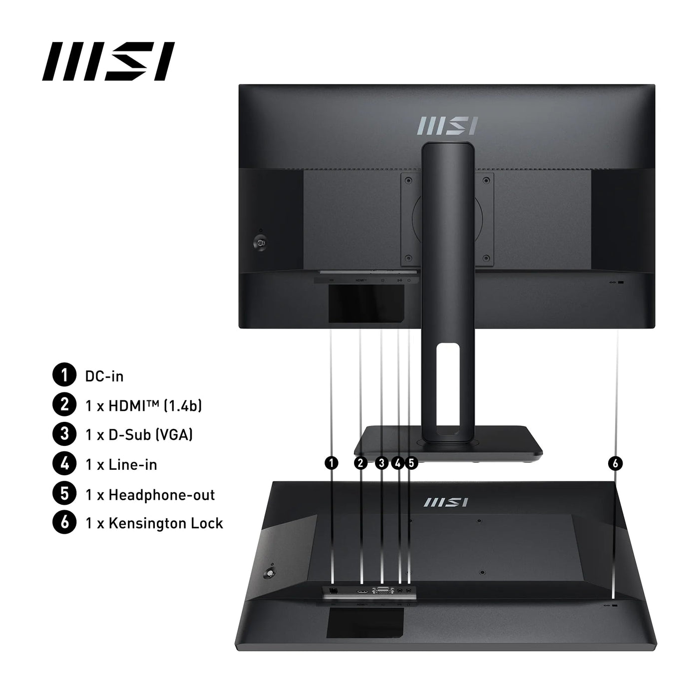 MSI PRO MP251P 24,5 Zoll Full HD Büromonitor - 1920 x 1080 IPS-Panel, 100 Hz, augenfreundlicher Bildschirm, integrierte Lautsprecher, 4-Fach verstellbar - HDMI 1.4b, D-Sub (VGA)