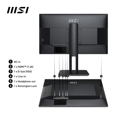 MSI PRO MP251P 24,5 Zoll Full HD Büromonitor - 1920 x 1080 IPS-Panel, 100 Hz, augenfreundlicher Bildschirm, integrierte Lautsprecher, 4-Fach verstellbar - HDMI 1.4b, D-Sub (VGA)