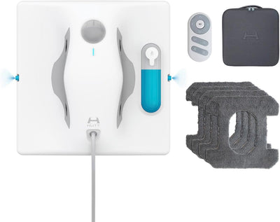 Hutt W8 Fensterputzroboter mit 2-Fach Sprühsystem (80ml Tank, max 3800Pa Saugleistung, Kanten- und Hinderniserkennung, Für Glas, Fliesen, Wintergärten, Spiegel etc, Sicherungsseil, 4x Reinigungstuch)