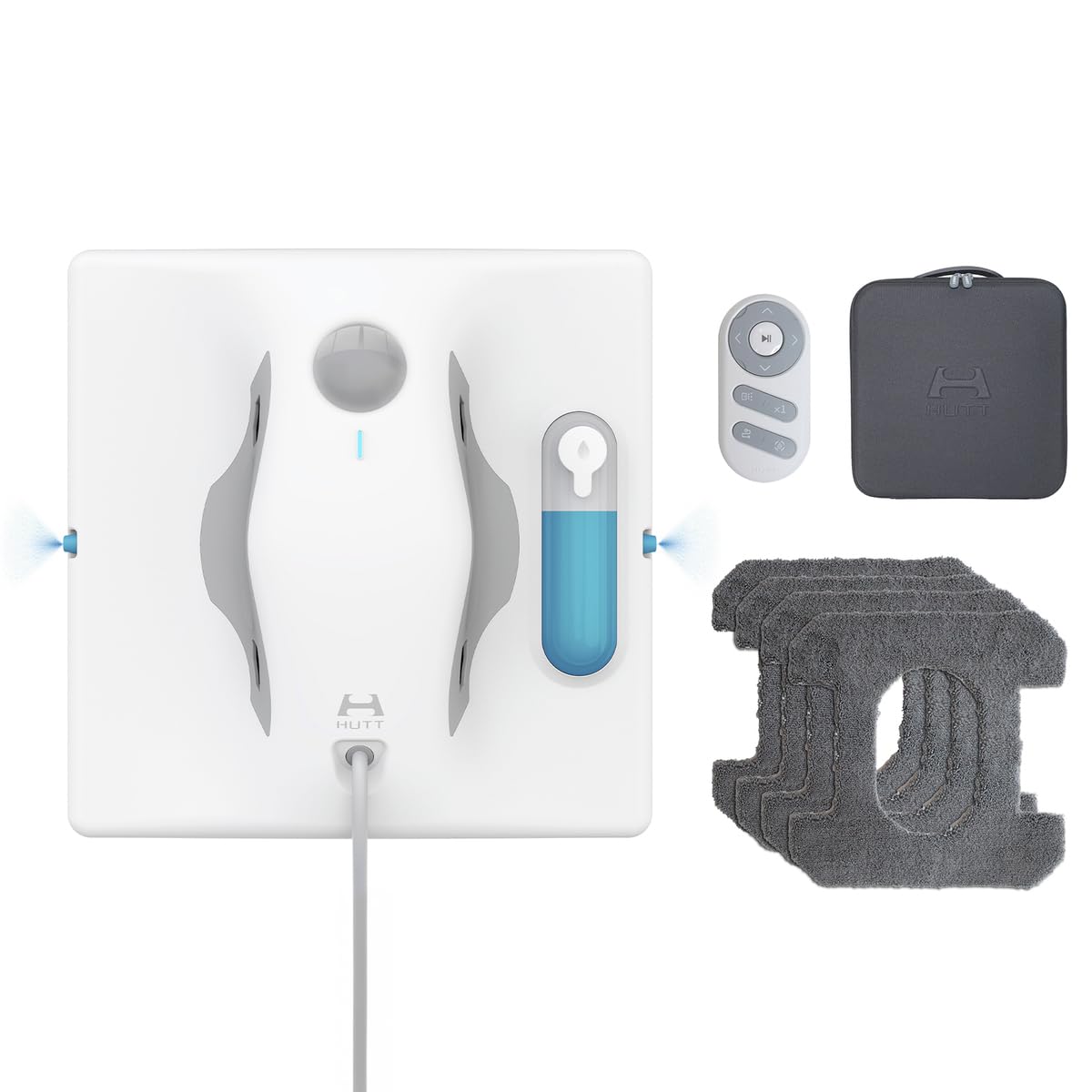 Hutt W8 Fensterputzroboter mit 2-Fach Sprühsystem (80ml Tank, max 3800Pa Saugleistung, Kanten- und Hinderniserkennung, Für Glas, Fliesen, Wintergärten, Spiegel etc, Sicherungsseil, 4x Reinigungstuch)
