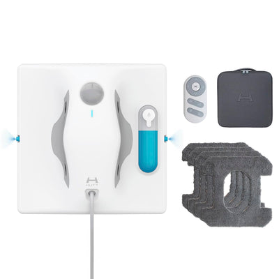 Hutt W8 Fensterputzroboter mit 2-Fach Sprühsystem (80ml Tank, max 3800Pa Saugleistung, Kanten- und Hinderniserkennung, Für Glas, Fliesen, Wintergärten, Spiegel etc, Sicherungsseil, 4x Reinigungstuch)