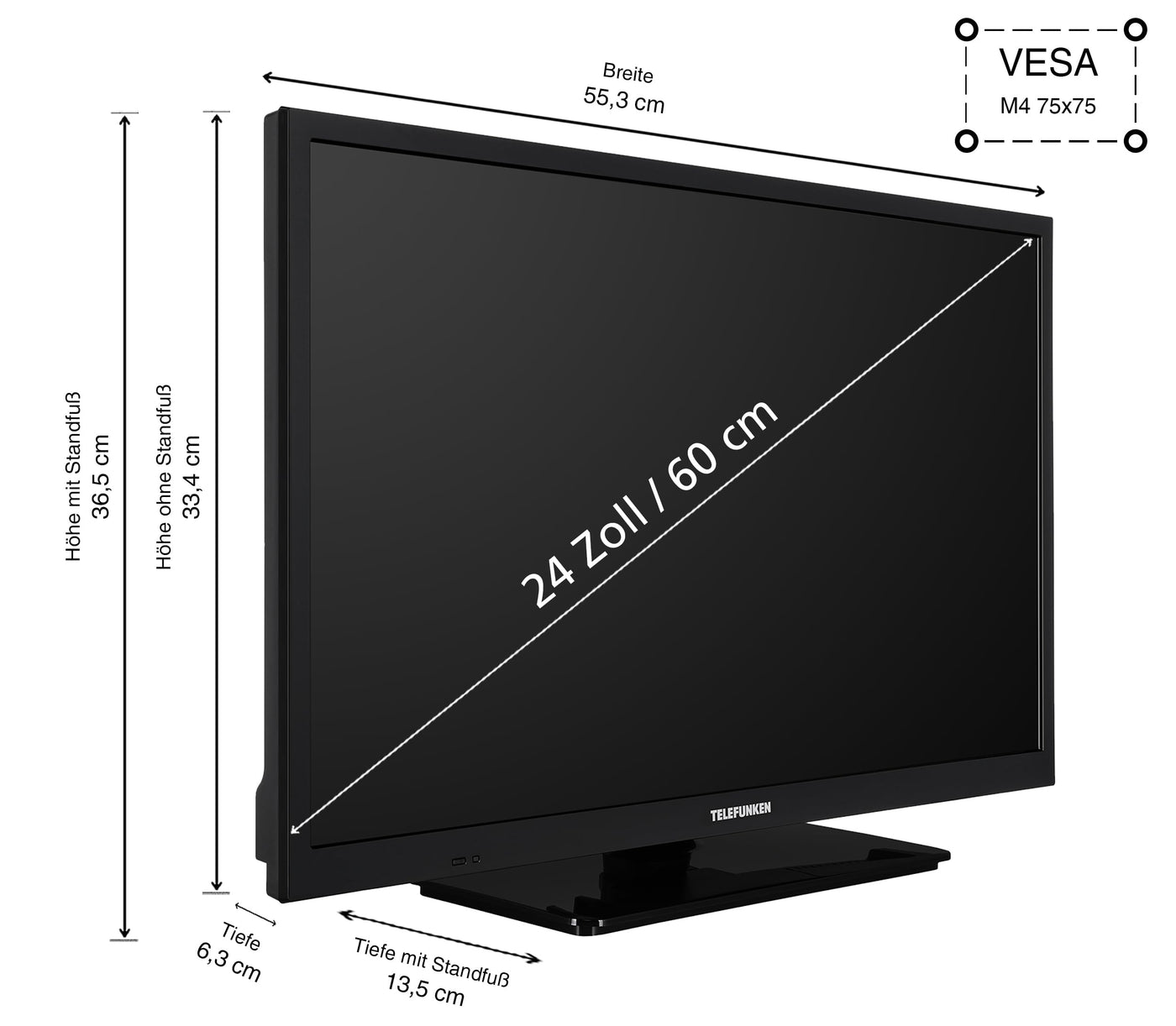 Telefunken XH24O550M Fernseher 24 Zoll HD-ready LED TV mit 60 cm Bildschirmdiagonale und integriertem Triple-Tuner, schwarz