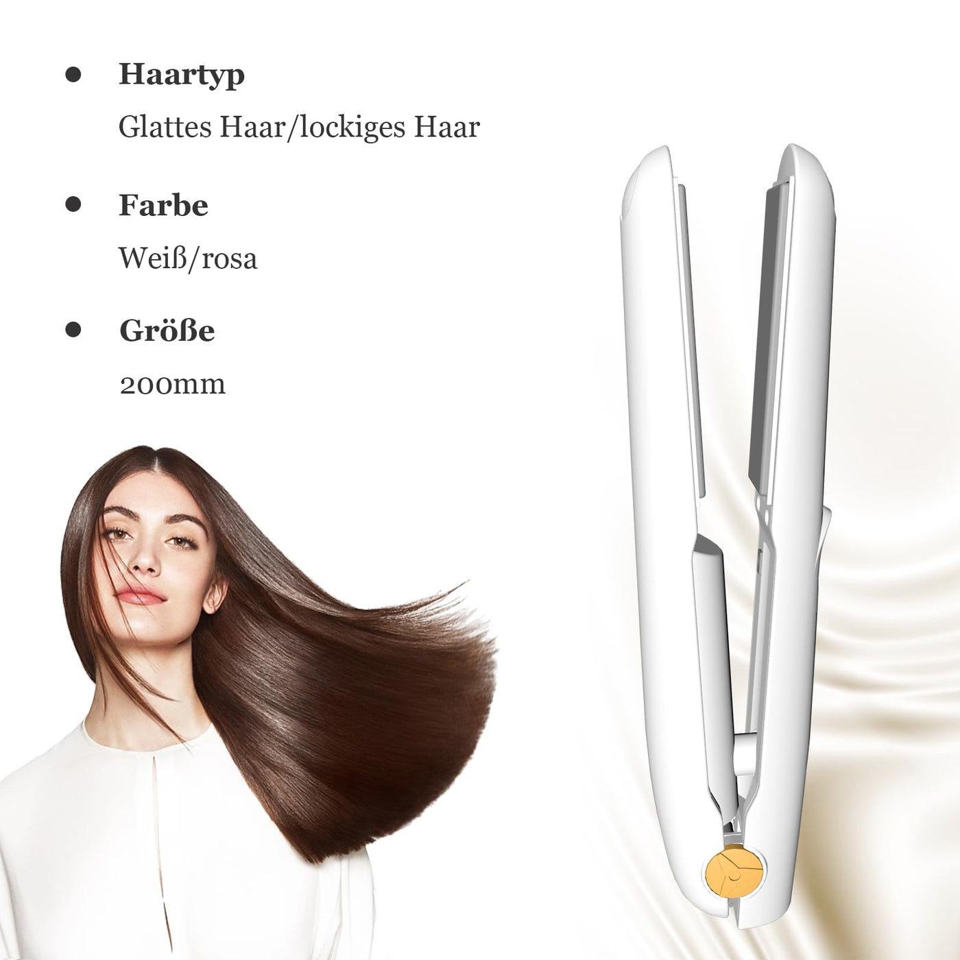 LOUIKAY Kabelloser Haarglätter 2 in 1 Lockenwickler, Mini Glätteisen Wiederaufladbares USB Glätteisen, Negative Ionen Mini Reiseglätter mit 3 Temperaturen 160/180/200℃ für kurzes & langes Haar (Weiß)