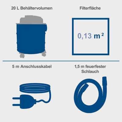 Scheppach AVC20 Aschesauger für Kamin - mit Filterreinigungsfunktion Ruß Staubsauger Kaminsauger Aschestaubsauger Kaminstaubsauger - für Grill Ofen | 20L Metallbehälter | 1200W Leistung