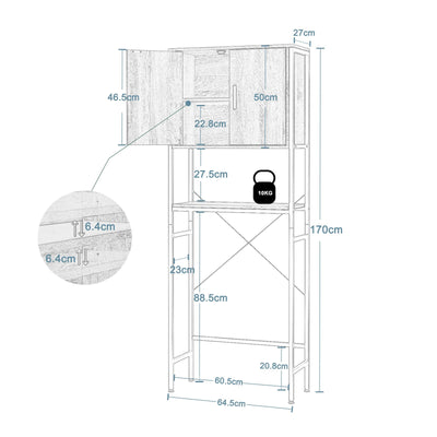 EUGAD Waschmaschinenschrank, Waschmaschinenregal Regal über Waschmaschine Toilette, Toilettenregal mit Schrank Verstellbarer Ablage, Badregal aus Holzwerkstoff Metall, 64,5x170x27 cm