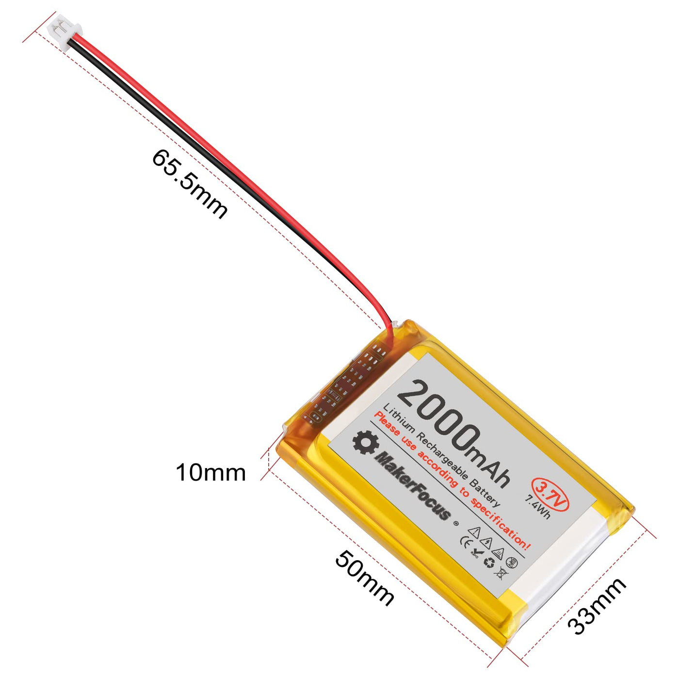 Seamuing 4 Stück 3,7V 2000mAh Lithium Batterie 1S 1C LiPo Akku mit Schutzplatine, Isolierband und Micro JST 1.25-Stecker für Arduino, ESP32-Entwicklungsplatine