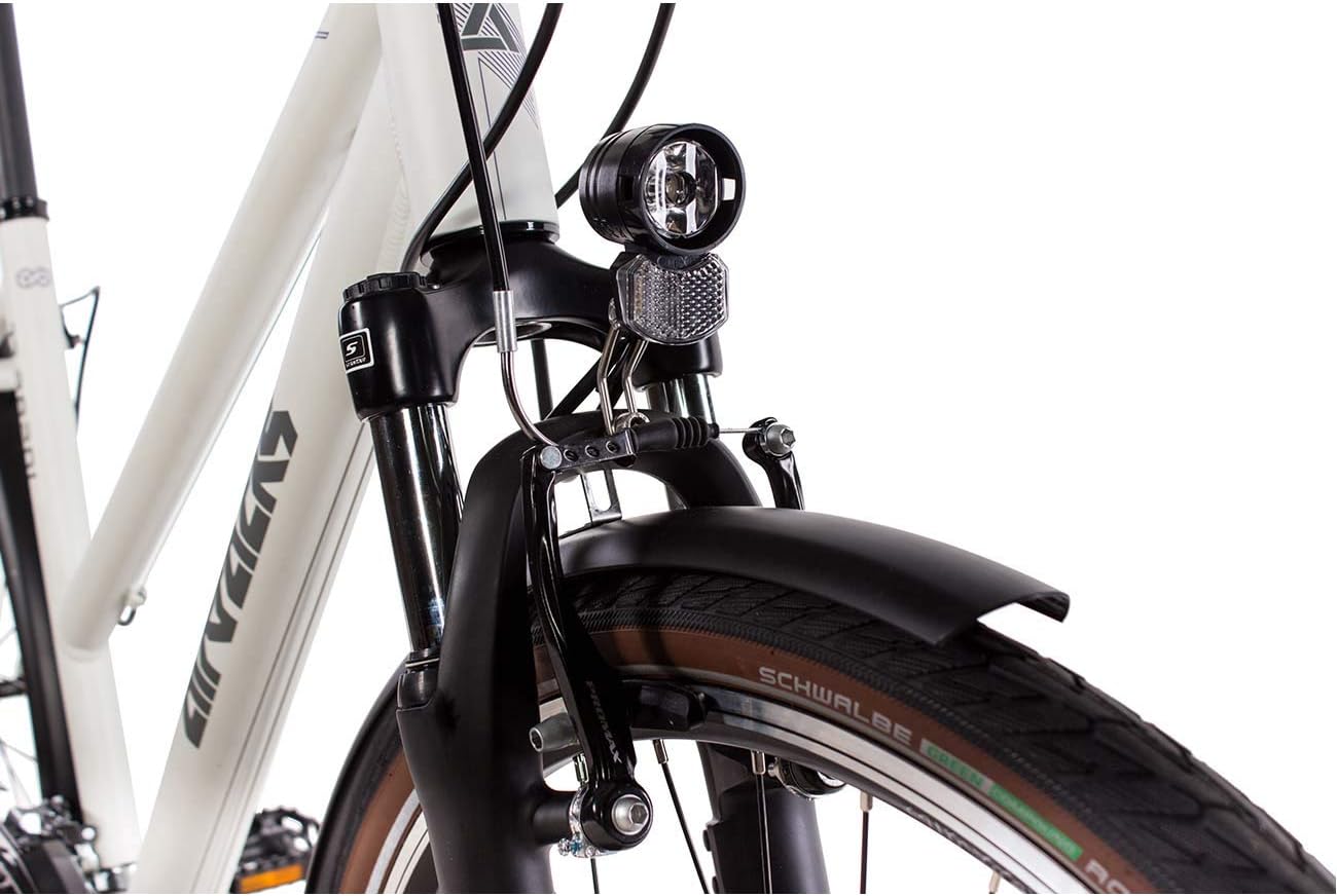 Airtracks Damen Trekking Fahrrad 28 Zoll Trekkingbike TR.2820L City Bike Trekkingrad Shimano ACERA RD-T3000 24 Gang Kettenschaltung Nabendynamo Weiß Matt Damen 48cm Körpergröße 155-170cm