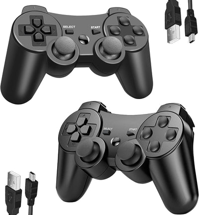 Lunriwis Controller für PS3, 2er Pack Wireless Controller für Play-Station 3 ，Wireless Double Shock 6 Achsen Bluetooth Joystick Rechargable Remote Gamepad Joystick mit 2 Ladekabel
