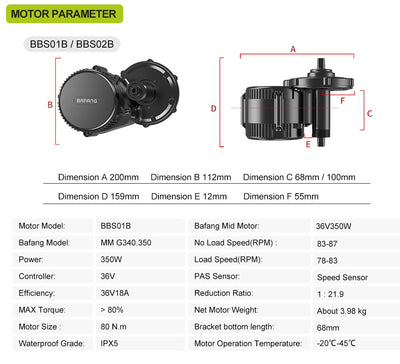 BAFANG 36V 350W Mittelmotor - BBS01B Mittelmotor-Kit mit Akku (optional) und LCD-Display für 68-73 mm Tretlager, 8fun BBS01 G340 Elektrofahrrad-Umrüstkit, DIY-E-Bike-Kit
