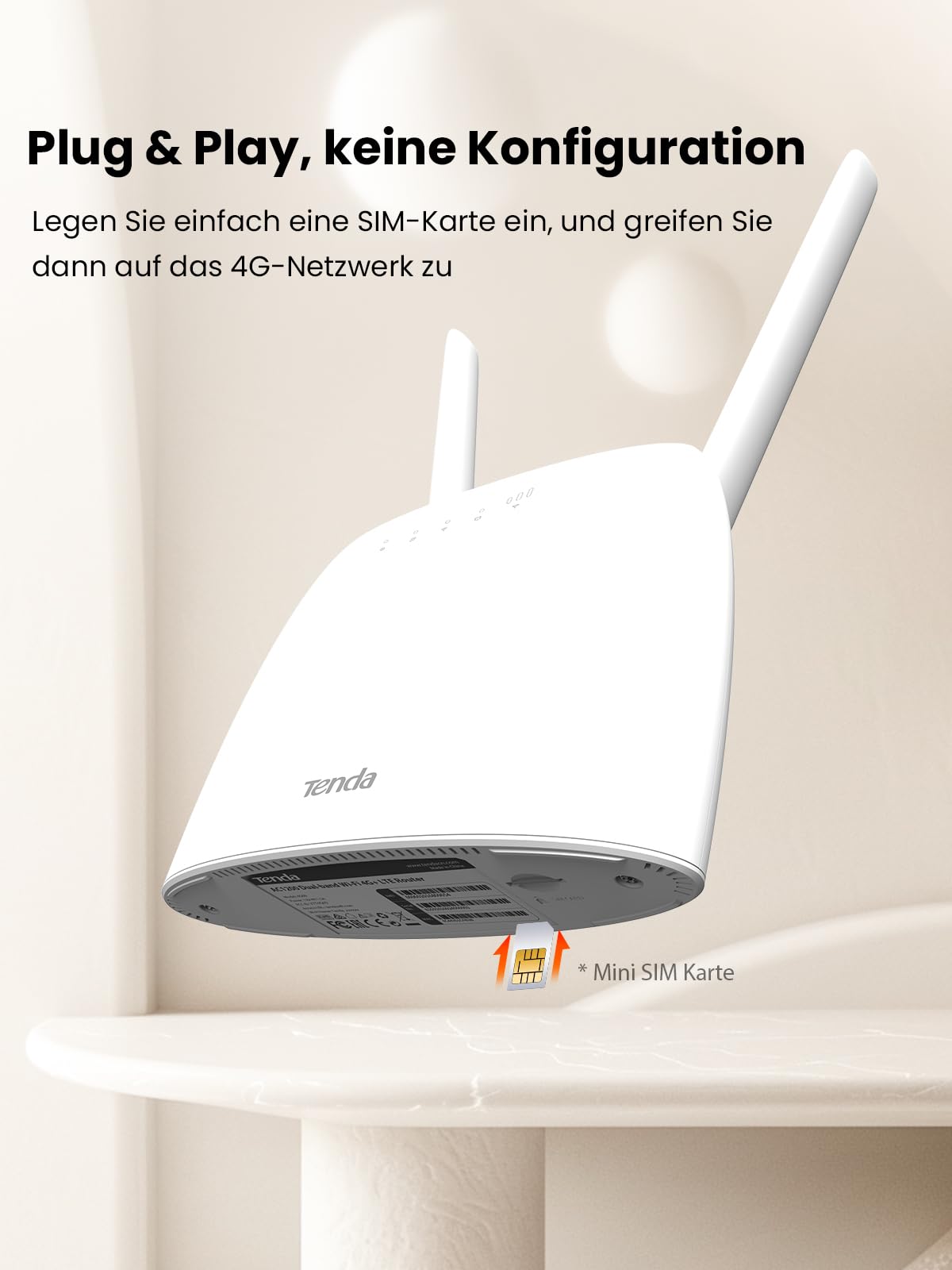 Tenda 4G09 4G LTE WLAN Router für SIM Karten (CAT6 AC1200 Dualband 2,4GHz: 300Mbit/s+5GHz: 867Mbit/s, 150 Mbit/s im Download) 2-Gigabit-Port, Plug & Play, 2 Abnehmbare Antennen, MU-MIMO, IPv6, Weiß